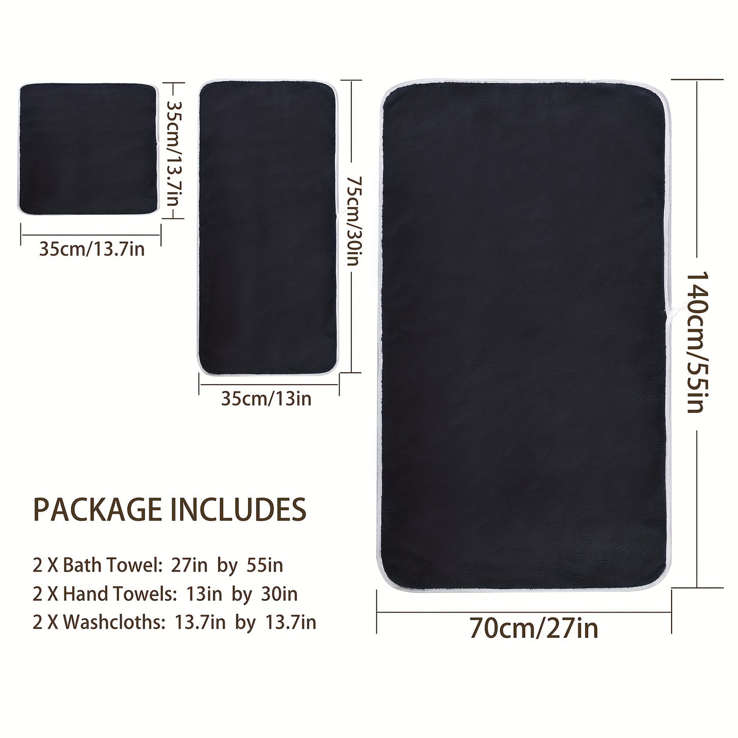 8-Pack Super Soft Coral Bath Towel Set, 2 Bath Towels 68.58 x 139.7 cm, 2 Hand Towels 34.8 x 76.2 cm, 4 Square Towels 34.8 x 34.8 cm, Quick Drying, Quick Absorbent and Lightweight, Outdoor Fitness, Camping Towels Bathroom Tow