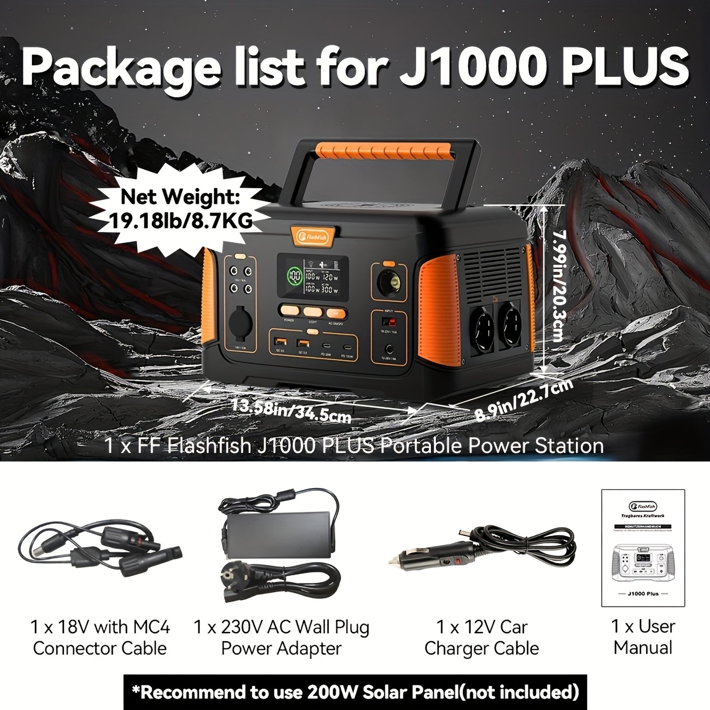 1000W Portable Solar Generator with Panel, Portable Power Station with Solar Panel 100W, 932.4Wh Lithium Battery Pack Power Source, Pure Sine Wave Inverter Portable Power Generator for Outdoors, Campings, RVs, Home Uses, Emer