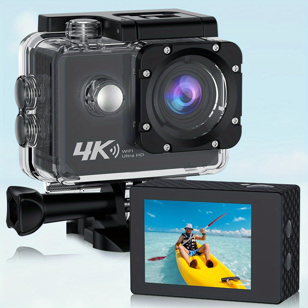 Ourlife 4K Ultra HD Action Camera with WiFi, 32GB Memory Card Included, Transparent Underwater Sports Camera, Digital Zoom, Automatic Focus, LCD Display, Rechargeable Battery, Ideal for Outdoor Adventures, Underwater Photogra