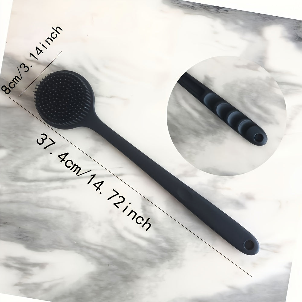 1pc Long Handle Soft Silicone Back Scrubber & Massager - Gentle Exfoliating Brush for Deep Cleansing, No Battery Needed, Ergonomic Design for Upper Back & Hard-to-Reach Areas, Light Beige Care & Muscle Relaxation, Shower Acce