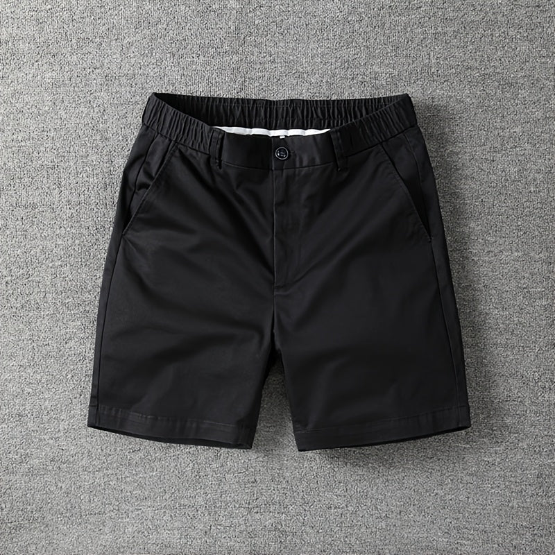 Men's Summer Micro-Elastic Casual Shorts - Four-Tenths Length, Olive Green, Mid-Rise Waist, Elastic Waistband, Side Pockets, Lightweight & Breathable for Casual Attire