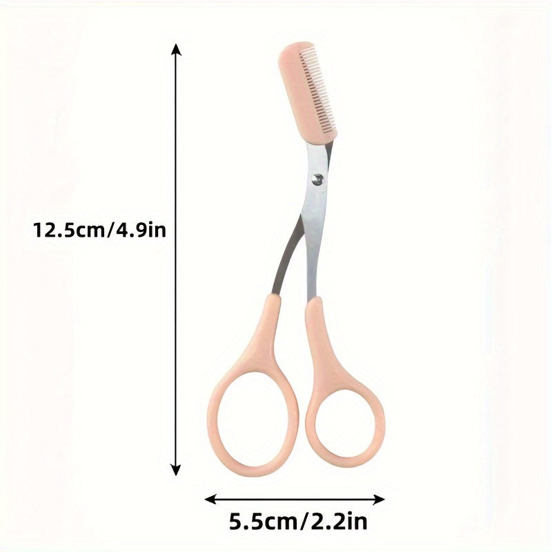 1pc Pink Eyebrow Trimmer with Built-in Comb, Stainless Steel Precision Grooming Tool, Perfect for Beginners, Plastic & Metal, Ergonomic Handle, Fragrance-Free