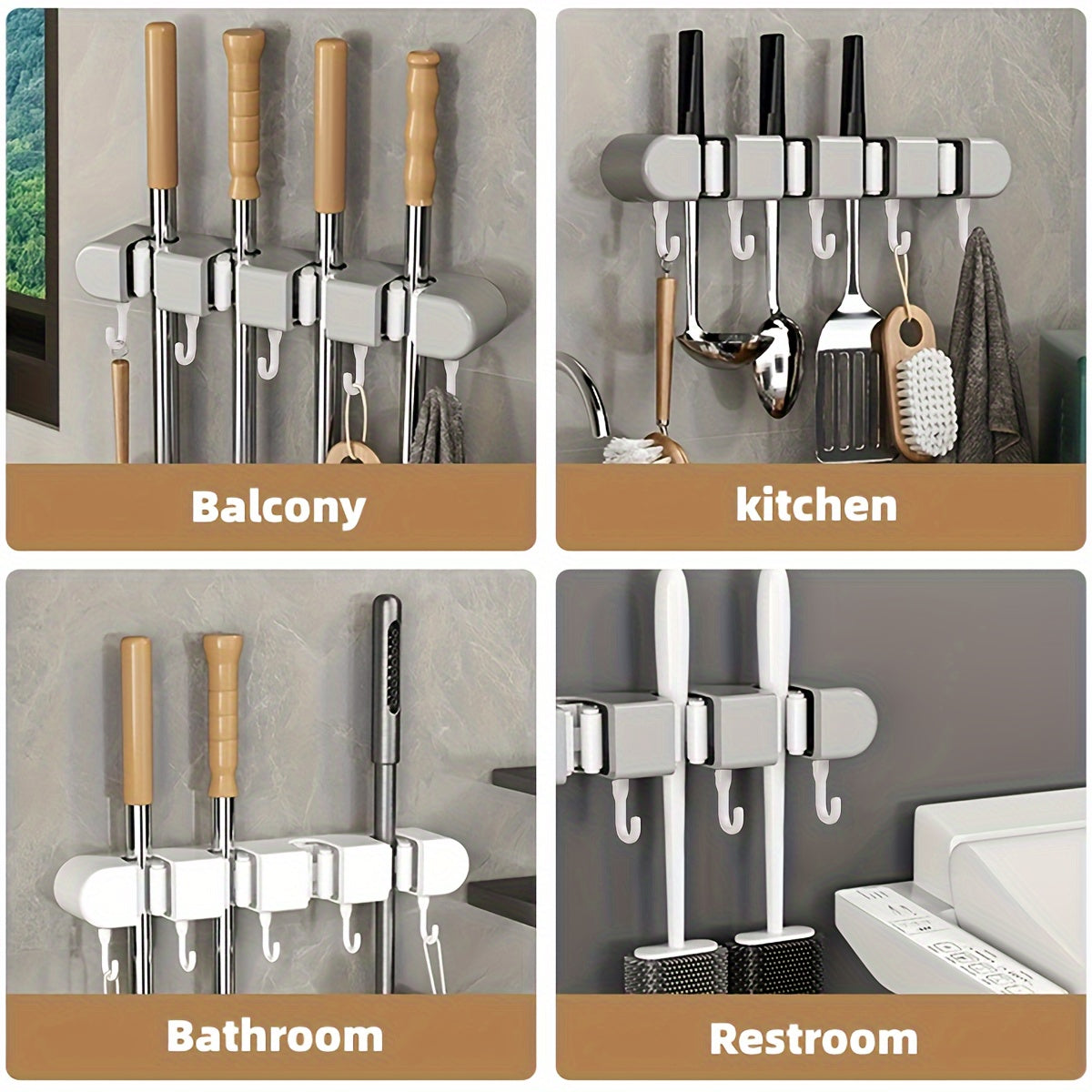 1pc, Multi-functional Mop Holder, Punch-free Wall-mounted Hooks, Mop Clip, Mop Rack, Broom Clip, Garden Tool Organizer, Towel Rack, Non-slip, Useful Tools, Cleaning Tools, Cleaning Supplies, Household Gadgets