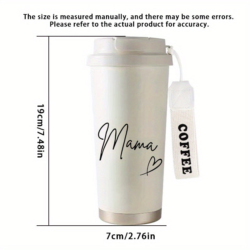 1pc 530ml Insulated Coffee Cup with Straw & Straw Holder - Skull & Heart Design, Leakproof Travel Mug, Detachable Strap, Hot/Cold Thermos for Home, Office, Gifts - Name/Text, Durable Portable Cup for Hot & Cold Drinks