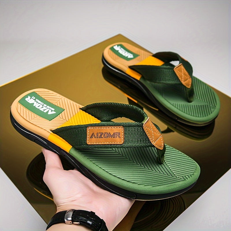 Men's Non-Slip EVA Slip-Resistant Flip-Flops - Heavy-Duty Ergonomic Arch & -Odor Technology, Green/Golden/Grey/Grip Tread Beach Sandals with Ergonomic Arch, Lightweight & Durable for Swimming, Walking, Pool - Multi-Color Opti