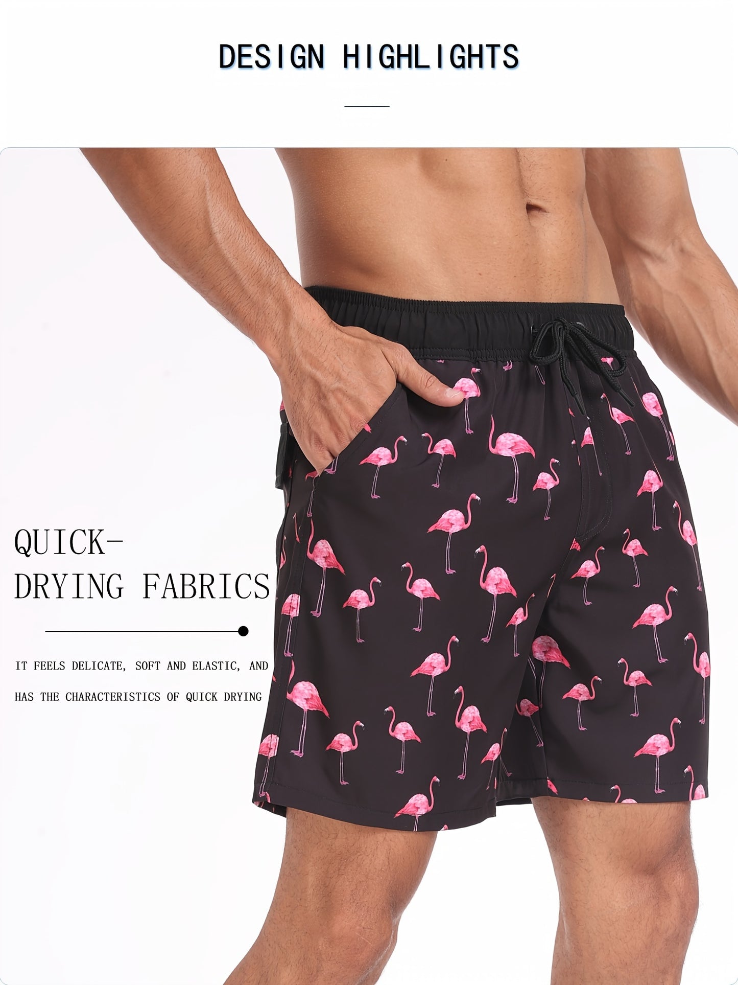 Men's Quick-Dry Beach Shorts with Tropical Palm Tree & Palm Leaf Print - Breathable Stretch Fabric for Summer, Outdoor, Hiking, Swimming - Machine Washable Casual Athletic Shorts, Outdoor Activewear, Summer Shorts
