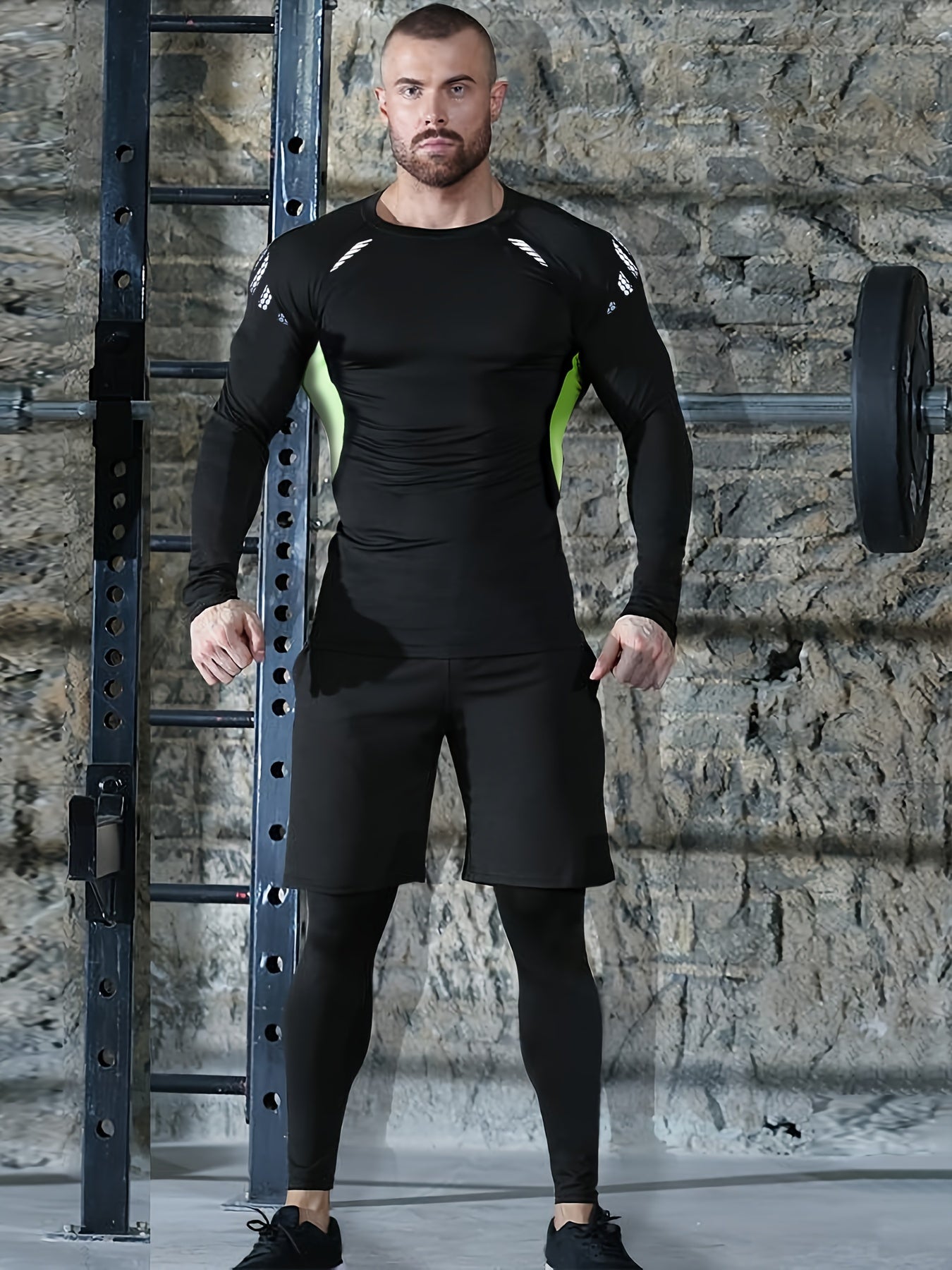 Xinso Prince 5pcs Men's Zip Up Hooded Jacket & Compression T-shirt & Long Sleeve Workout Top & Shorts & Leggings For Fitness
