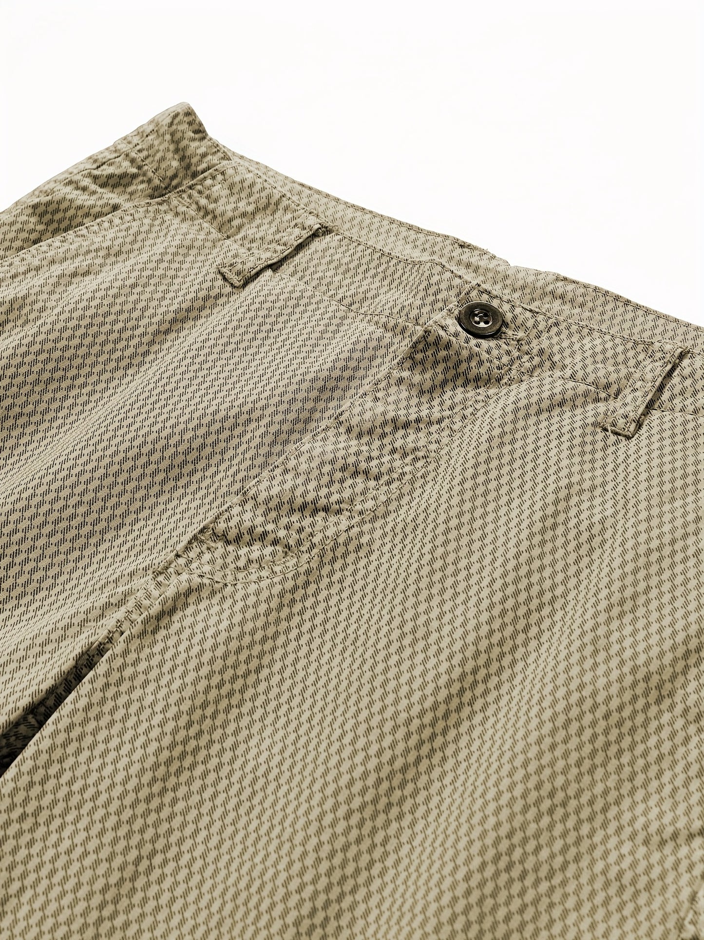 Men'S Casual Cargo Shorts with Striped Design, Elastic Waistband & Multiple Pockets - Beige/Black Regular Fit for Outdoor, Sports & Casual Attire (Belt Not Included), Outdoor Apparel, Functional Pockets, Nonelastic Fabric