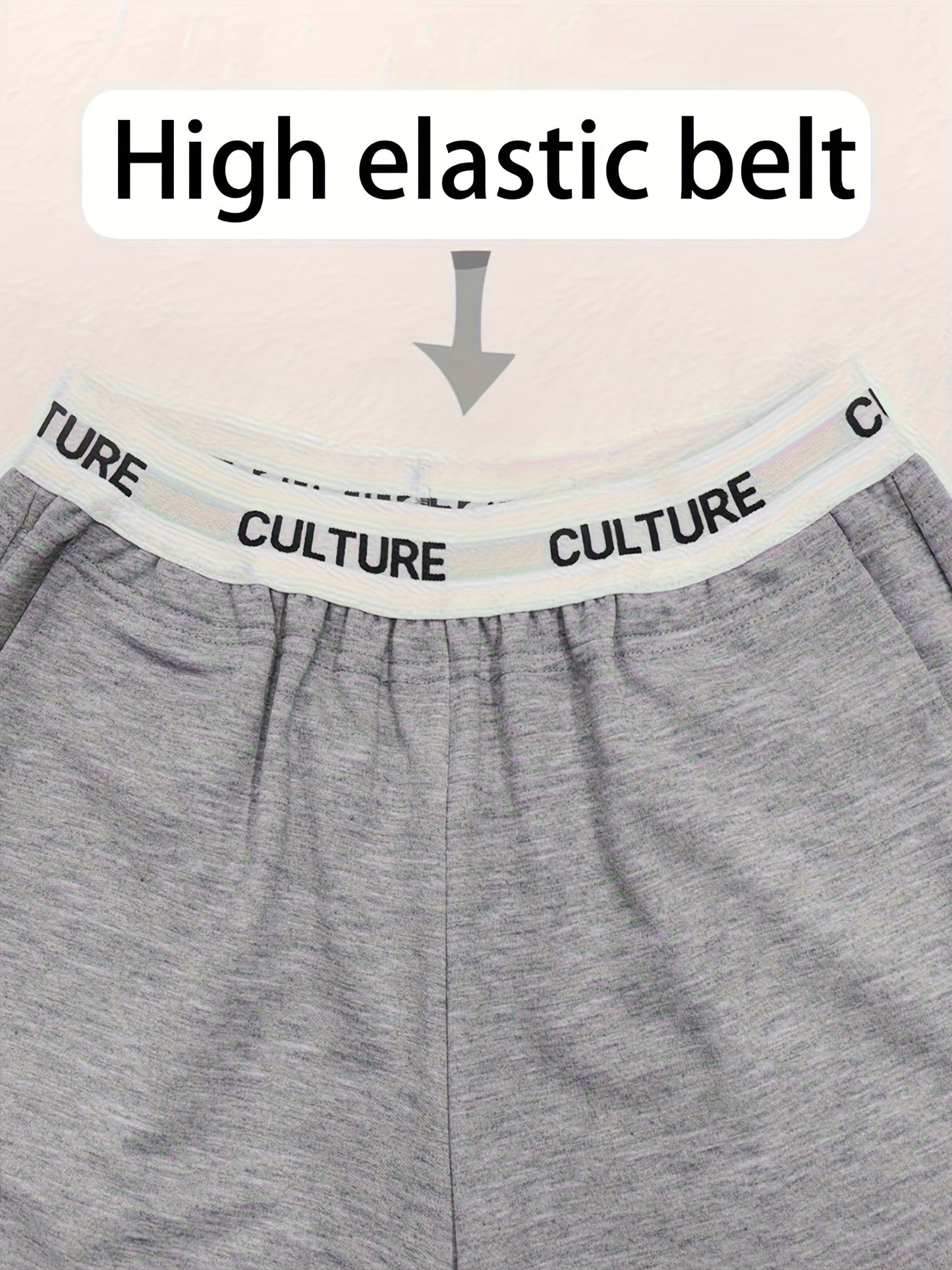 2pcs Women'S High-Waisted Wide-Leg Pants with Heart Letter Print - Casual Loose-Fit Joggers, Solid Color, All-Season Comfort, Pockets, Versatile for Casual Attire