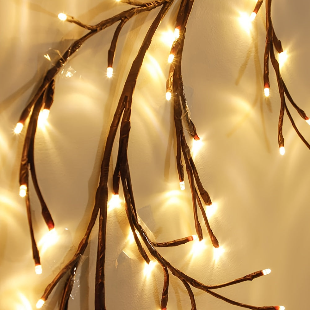1pc Solar Rattan Branch String Lights, 72/96 LEDs Warm White,, 8 Modes, Decorative Indoor Outdoor Willow Tree Lighting, Perfect for Gazebo, Garden, Festive Party, Cafe, Balcony Decor