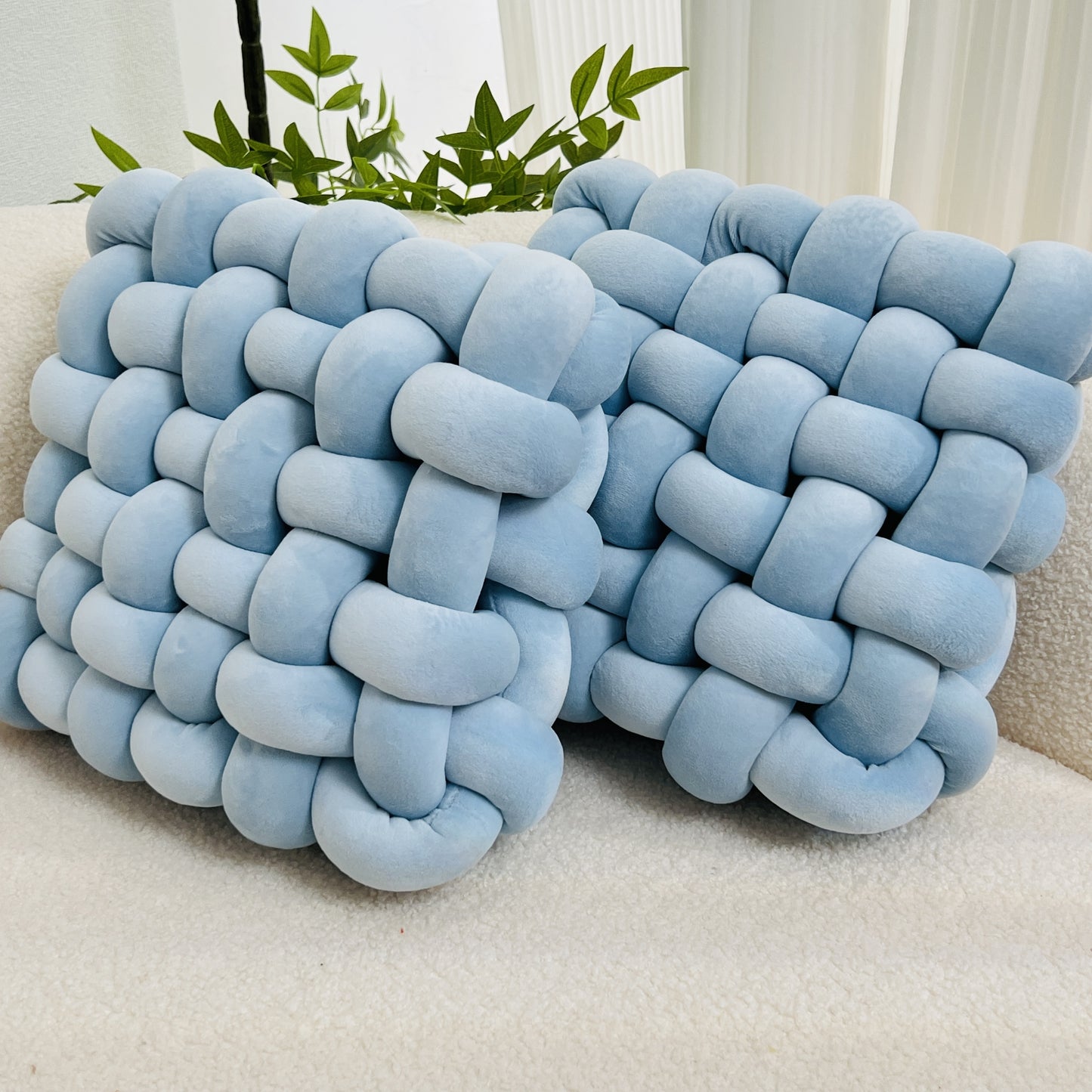 Conjunto de 2 Almofadas Decorativas com Nó, Almofadas Macias para Decoração da Casa, Almofadas Quadradas Peluche com Nó para Escritório, Sala de Estar, Quarto, Sofá, Decoração da Casa