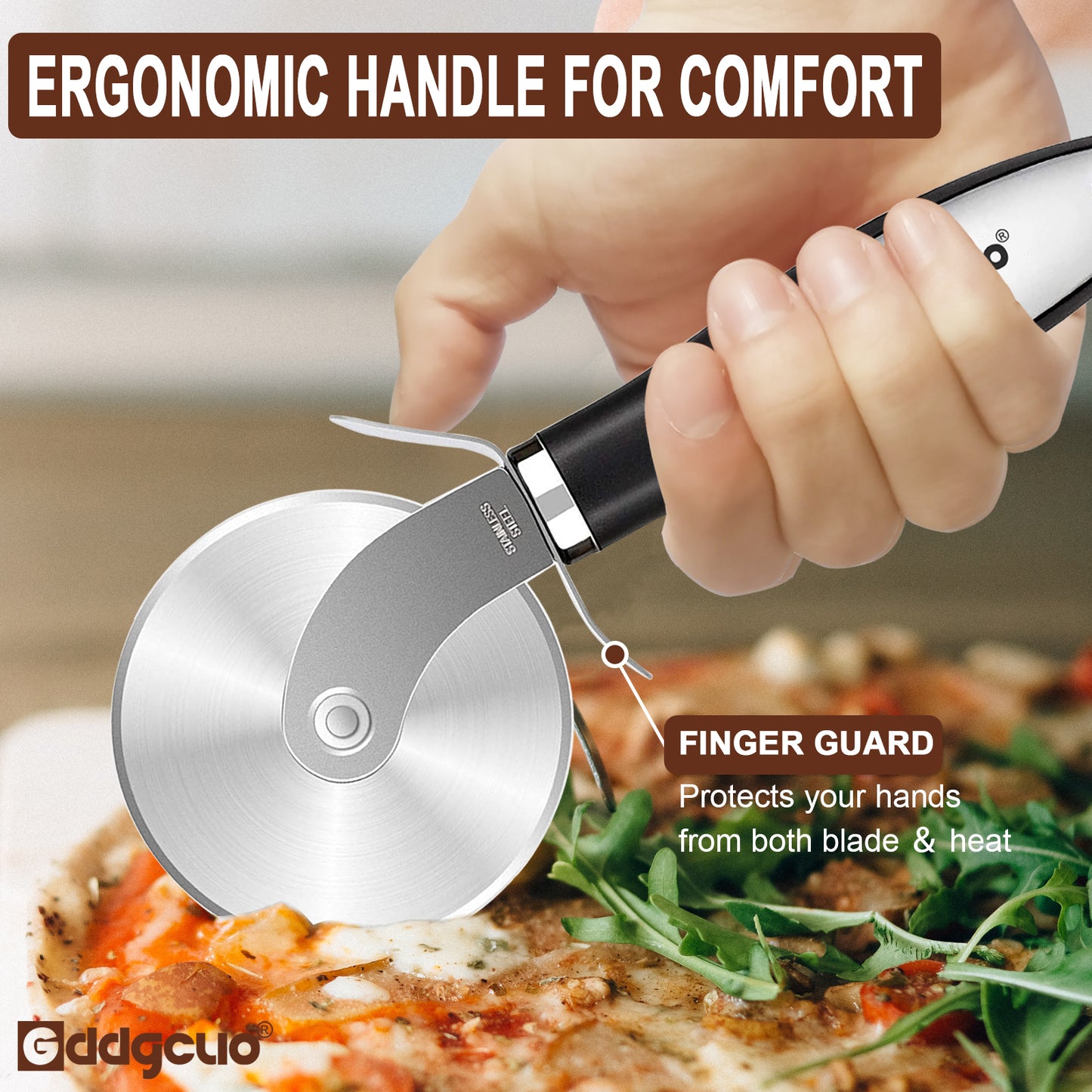 GDDGCUO Stainless Steel Pizza Cutter - Durable 430 Grade, Non-Slip Handle, Perfect for Even Slices, Ideal Baking Tool for Home and Professional Use, Pizza Slicing Tool | Ergonomic Handle | Durable Cutting Edge, Pizza Cutter