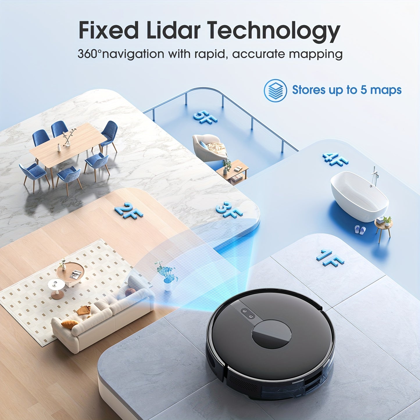 Lubluelu B40 Robot Vacuum Cleaner, 3 In 1 Robot Vacuum Cleaner And Mop, 6500Pa, 62db Low Noise, 9.98 cm Ultra-Slim Body, 5 Floors Mapping, Diversified Cleaning, Robot Vacuum Cleaner For Pet Hair, Carpet, Hard Floor, Christmas