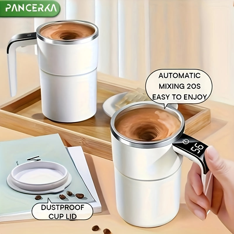 Smart USB-Powered Self-Stirring Coffee Mug with Temperature Display - Stainless Steel, Portable & Easy to Clean - Perfect for Home, Office, Travel & Car Use