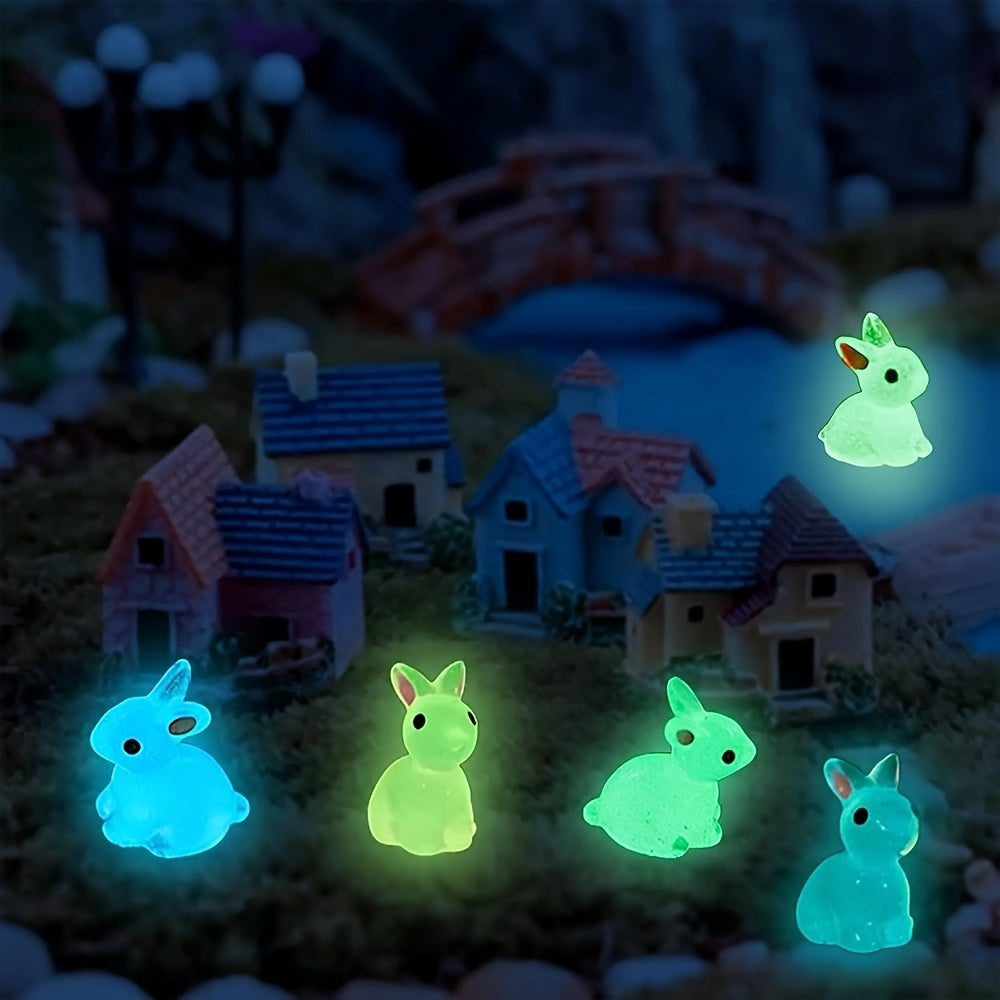 10/18/36pcs Cute Mini Luminous Resin Bunnies Ornament Glow In The Dark Miniature Figurines Rabbit Micro Landscape Fairy Garden Accessories