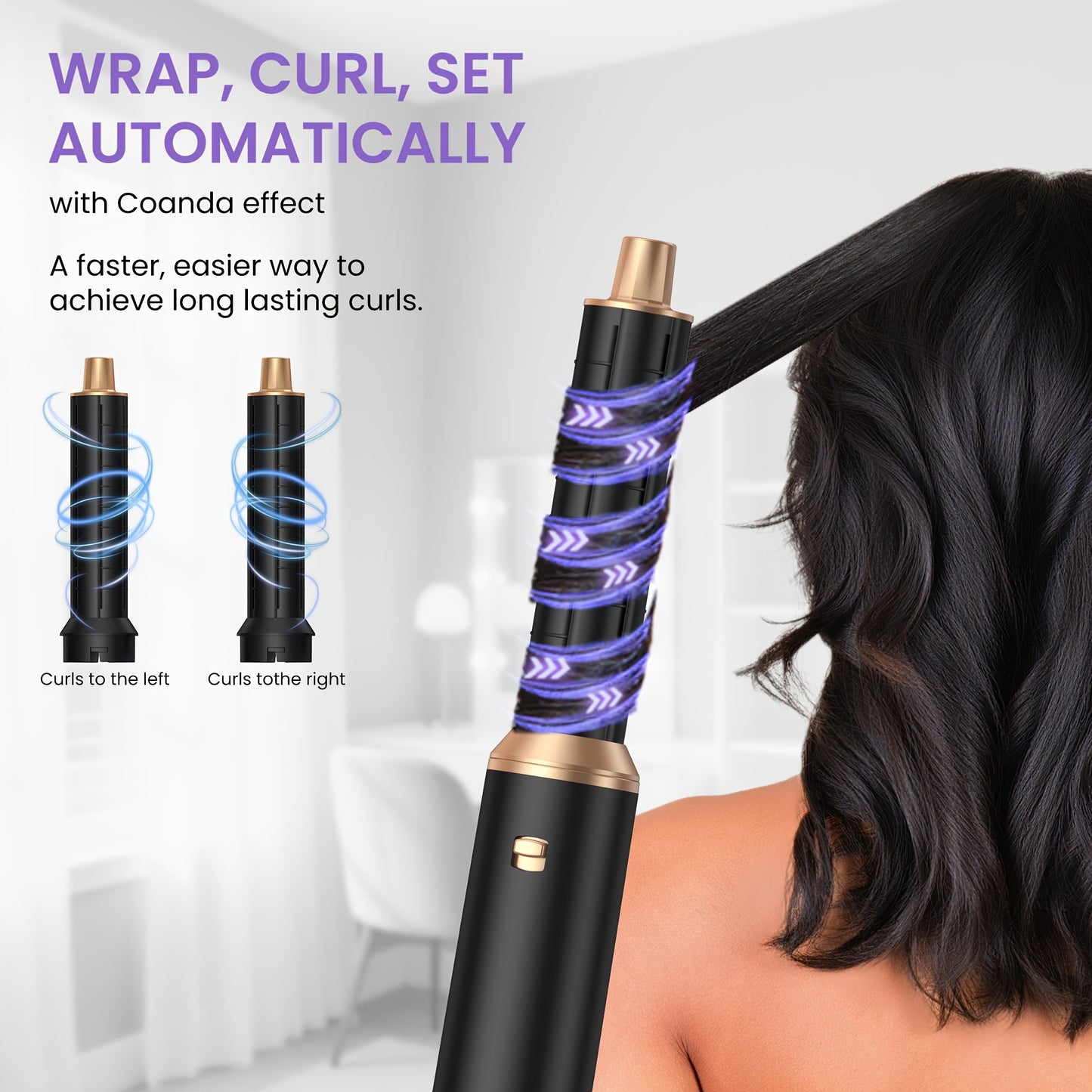 5-In-1 Hot Air Styling Brush with an Upgraded Detachable Design, Featuring a Hair Curler And a 1000W Hot Air Curling Wand, Equipped with an EU Plug.
