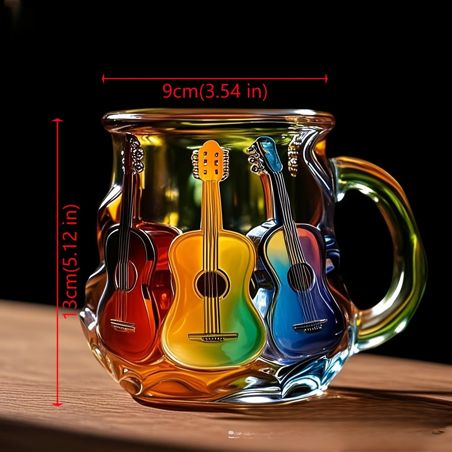 Novelty Guitar Art Mug - Vibrant Electric Guitar Design, High-Quality Glass Coffee Cup for Music Lovers, Durable Home & Office Decor, Perfect Gift for Musicians & Guitar Enthusiasts, Guitar Accessories, Musical Decor, Artisti