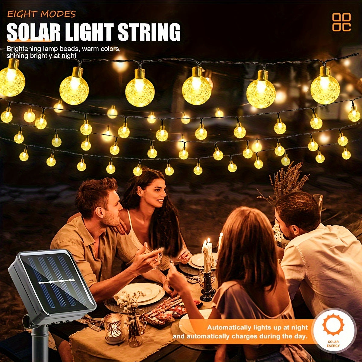 1pack, 20/50/100 LED Large Light Bulb, Solar Crystal Ball, Bubble Light String, Solar Outdoor Light Strip, 8 Lighting Modes, Solar Light String For Garden, Camping, Party, Independence Day, Christmas, Wedding, Ball, Birthday,