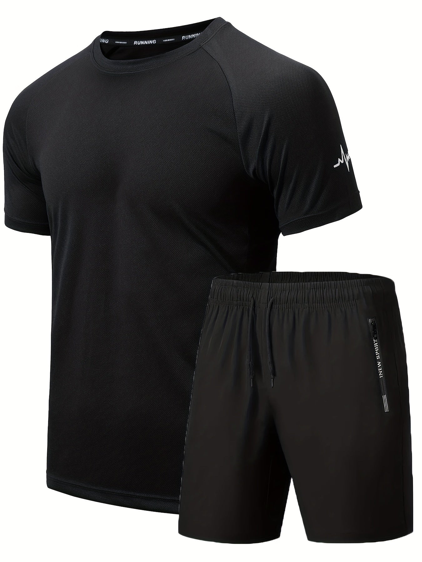 Men's 2Pcs Outfit, Solid Workout Short Sleeve T-shirt & Drawstring Shorts For Basketball Football Exercise Training Running Gym