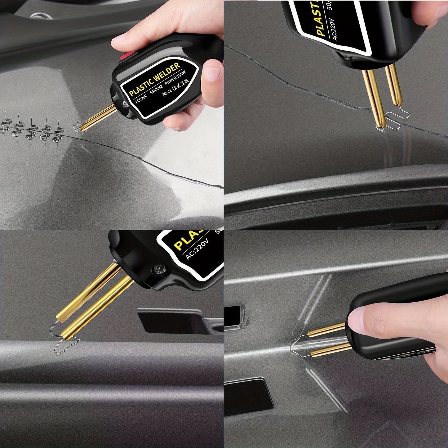 Hot Stapler Mini Plastic Welding Machine Plastic Repair Welder Kit, Car Bumper Repair Kit With 400Pcs/800Pcs Flat/Wave/Outside Inside Corner Hot Staples For Repairing Crack Broken Plastic 220V EU PLUG