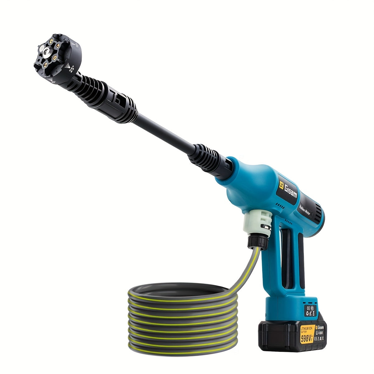 Gisam Cordless High-Pressure Car Washer Gun with Digital Touch Screen & 2 x 4000mAh - 6-in-1 Nozzles, 4-Speed Brushless Motor, Heavy-Duty Water Spray System for, Trucks, Motorcycles, Garden,, Driveway Cleaning (Portable)
