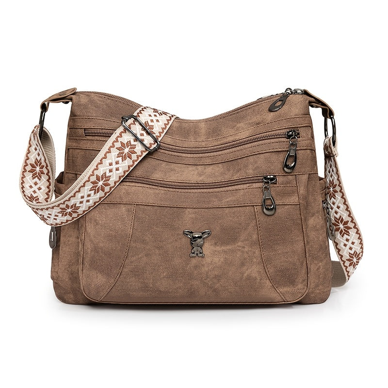 Taole Women's Vintage Bohemian PU Shoulder Bag - Adjustable Strap & Zipper Closure, Retro 1950s Handbag in Khaki/Ginger/Gray/Blue/Black, Casual & Dressy Outfits, Durable & Oil-Tanned Edges