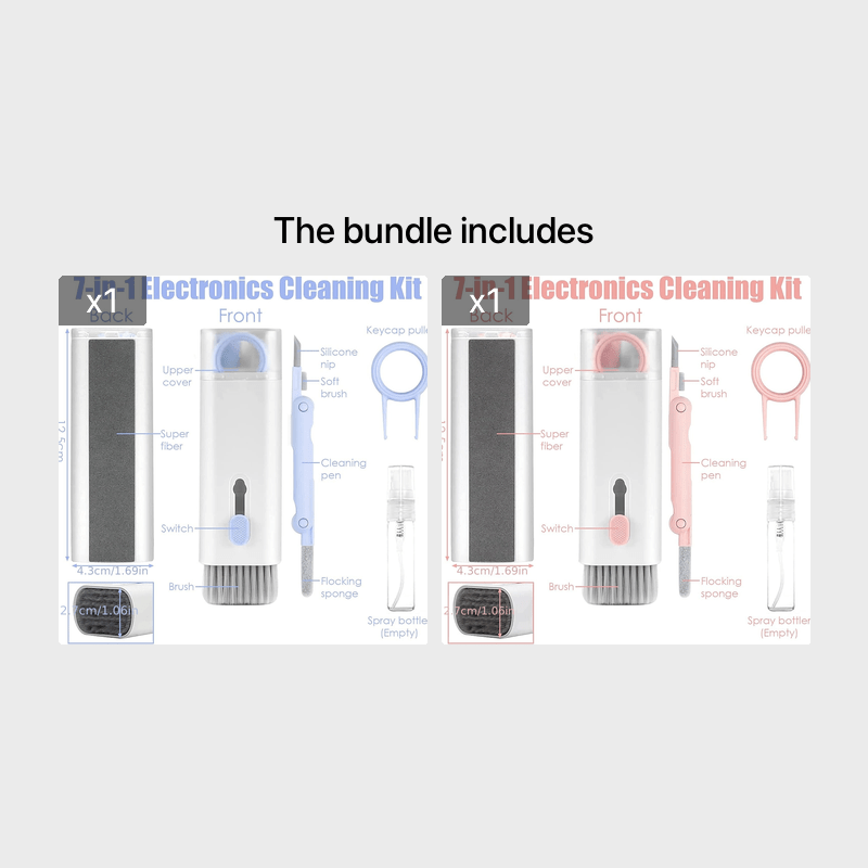 Kit de limpeza eletrónica 7 em 1 com limpador de teclado, escova extratora de teclas, caneta multifunções para limpeza de auscultadores Bluetooth, ferramenta portátil para remoção de pó de ecrãs e telemóveis, computadores portáteis, AirPods e MacBooks.