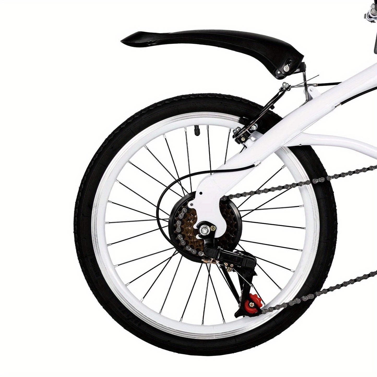 50.8 cm Folding Bicycle Adult Lightweight 6-Speed Height Adjustable Folding Bicycle Adult for Outdoor Cycling Commuting White with Bicycle Circle