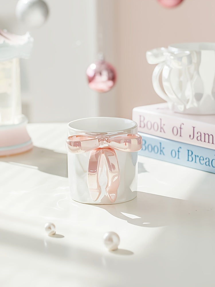 350ml Elegant Butterfly Bow Ceramic Coffee Mug, Hand Wash Only Multipurpose Cup, Reusable, Recyclable Gift Set for Adults for Christmas, Halloween, Thanksgiving, Valentine's Day
