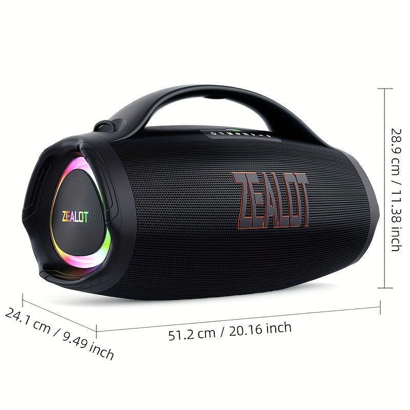 ZEALOT S98 160W Power Amplifier Wireless Speaker, Outdoor Portable, IPX5, with RGB Colorful Lights, 3 Different Sound Experiences with EQ Modes, Up to 8 Hours Playback, Supports Mobile Phones, Tablets, Computers, TV. SD, USB,