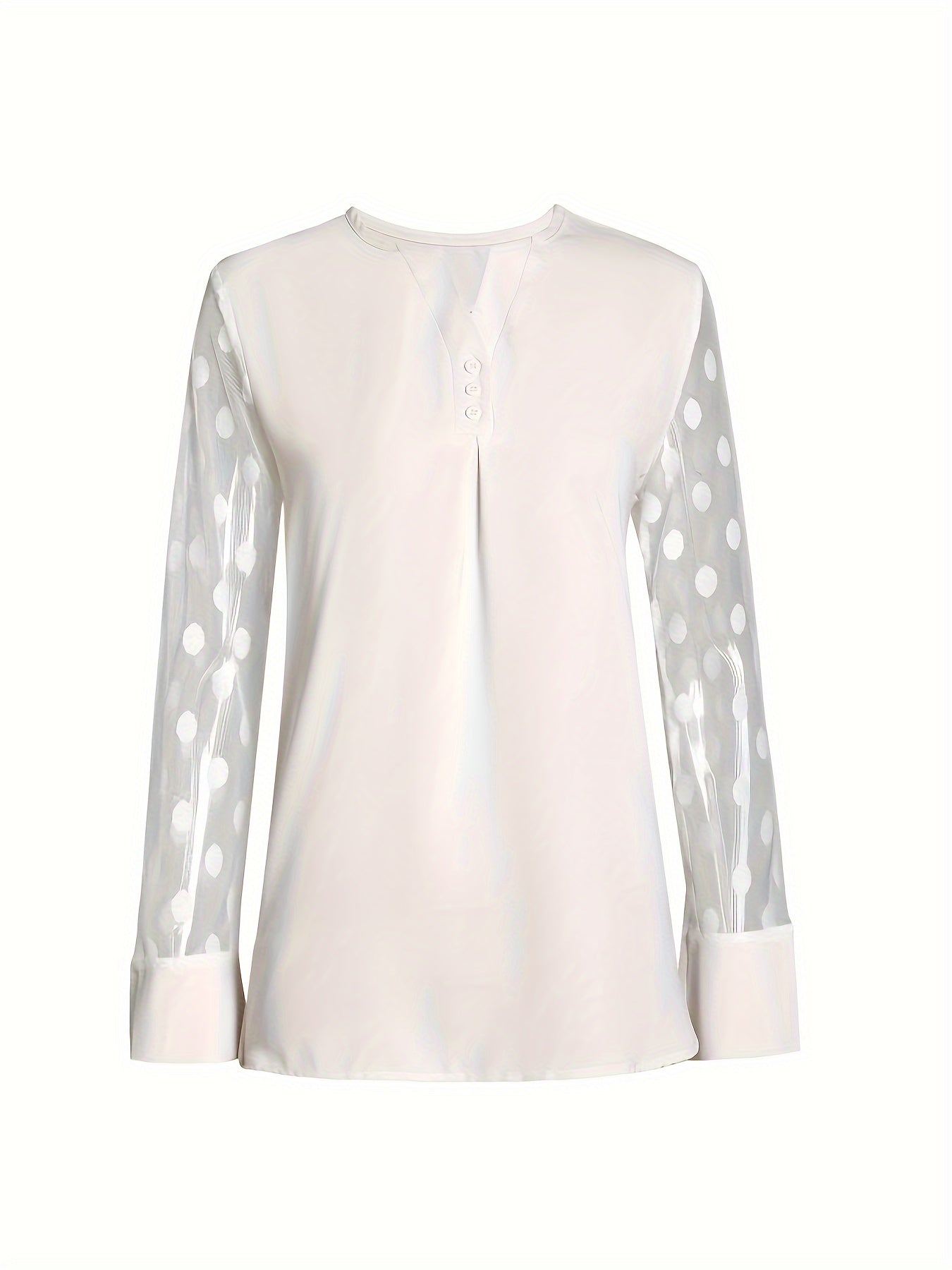 Solid Button Front Blouse, Elegant Long Sleeve Notched Neck Top, Women's Clothing