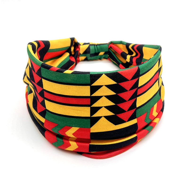 1pcs Stylish African Printed Boho Headband for Women - Stretchy Yoga Running Turban Hair Accessory
