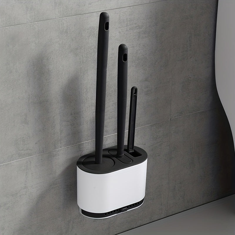 1pc No-Slip Silicone Toilet Brush Set with Long Handle and Soft Bristles for Easy and Quick Cleaning
