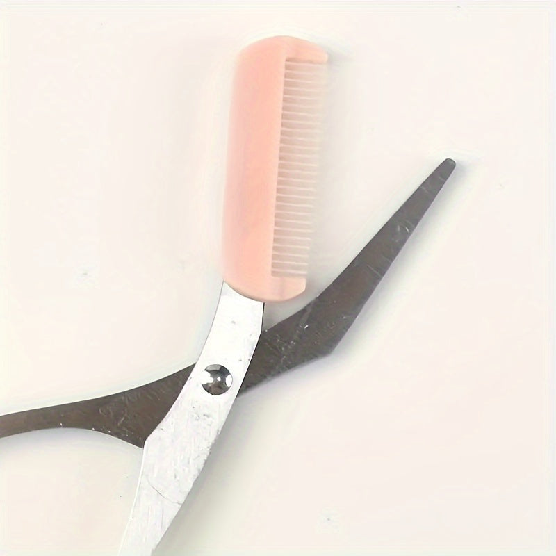 1pc Pink Eyebrow Trimmer with Built-in Comb, Stainless Steel Precision Grooming Tool, Perfect for Beginners, Plastic & Metal, Ergonomic Handle, Fragrance-Free