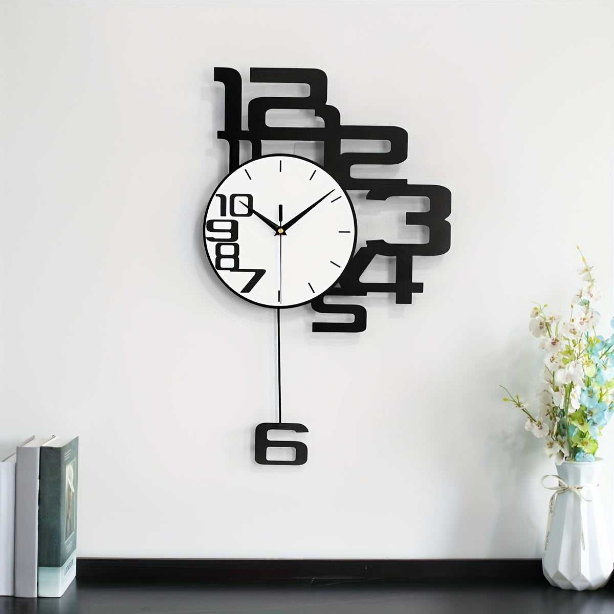 1pc Modern Minimalist Personality Metal Wood Creative Wall Clock, Large Battery Operated Clock For Living Room, Kitchen, Bedroom, Dining Room And Office Decor, For Autumn Thanksgiving Halloween Harvest Festival, Home Decor, A