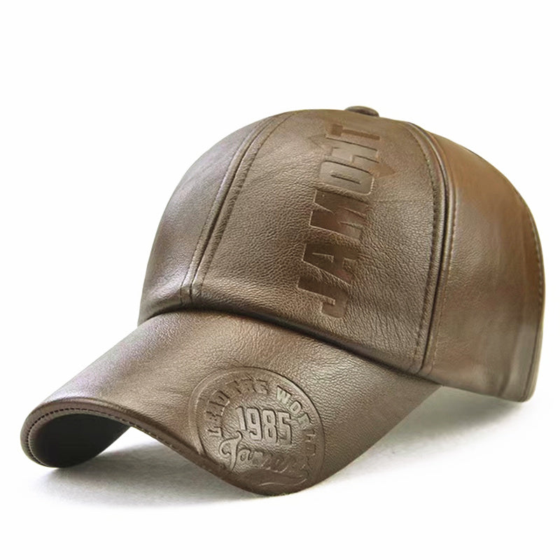 Men's High Quality PU Leather Baseball Cap with Adjustable Snap Closure - Embossed Vintage 1993 JAM Design, Black Casual Hat for Christmas & Outdoor Activities, Adjustable Baseball Cap