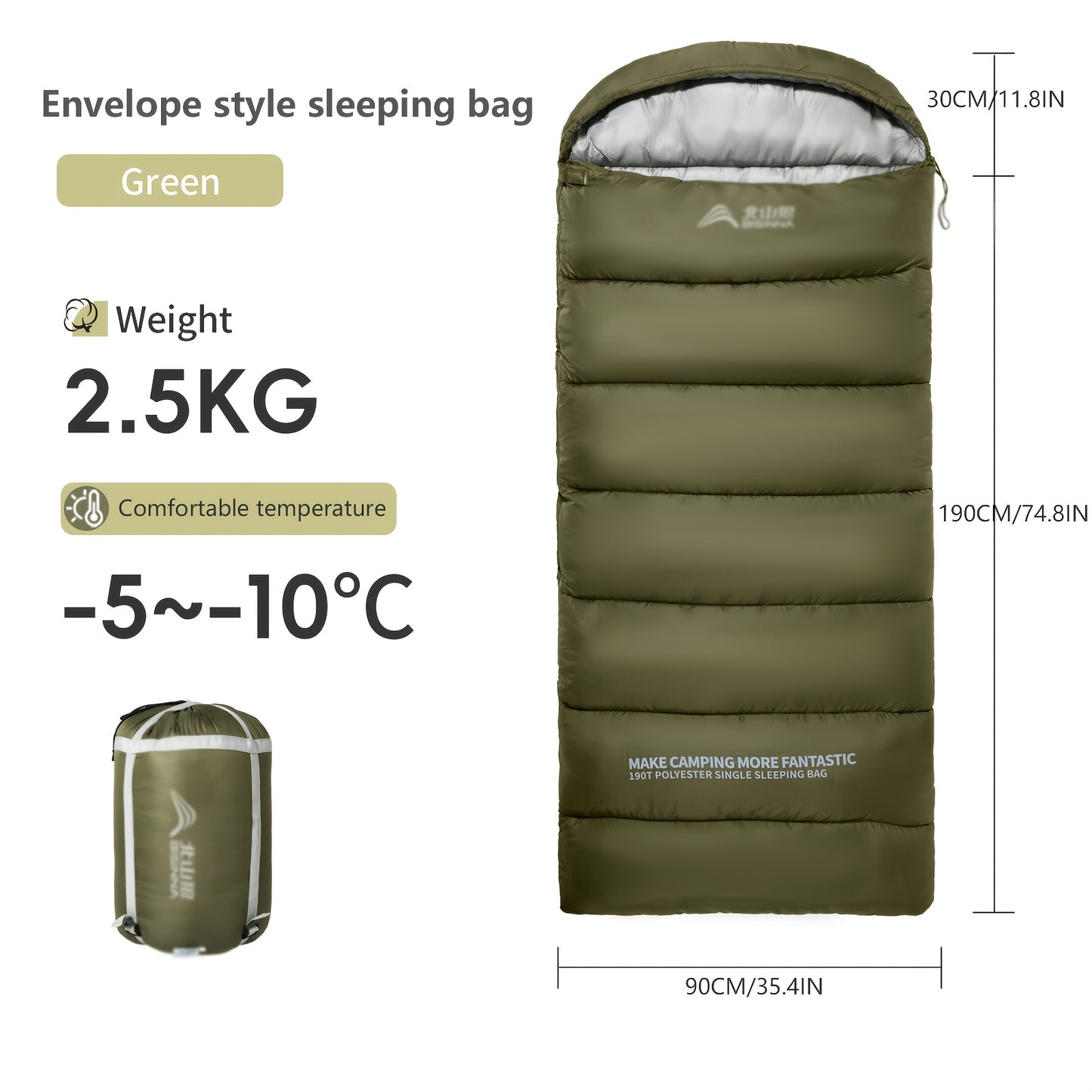 1-Person BISINNA Envelope-Style Sleeping Bag with Full-Zip Closure - Heavy-Duty Synthetic, Olive Green/Beige/Grey/White - Winter Warmth for Camping, Hiking & Backpacking - Portable Half-Zip Design Sleeping Pad Compatible Bag,