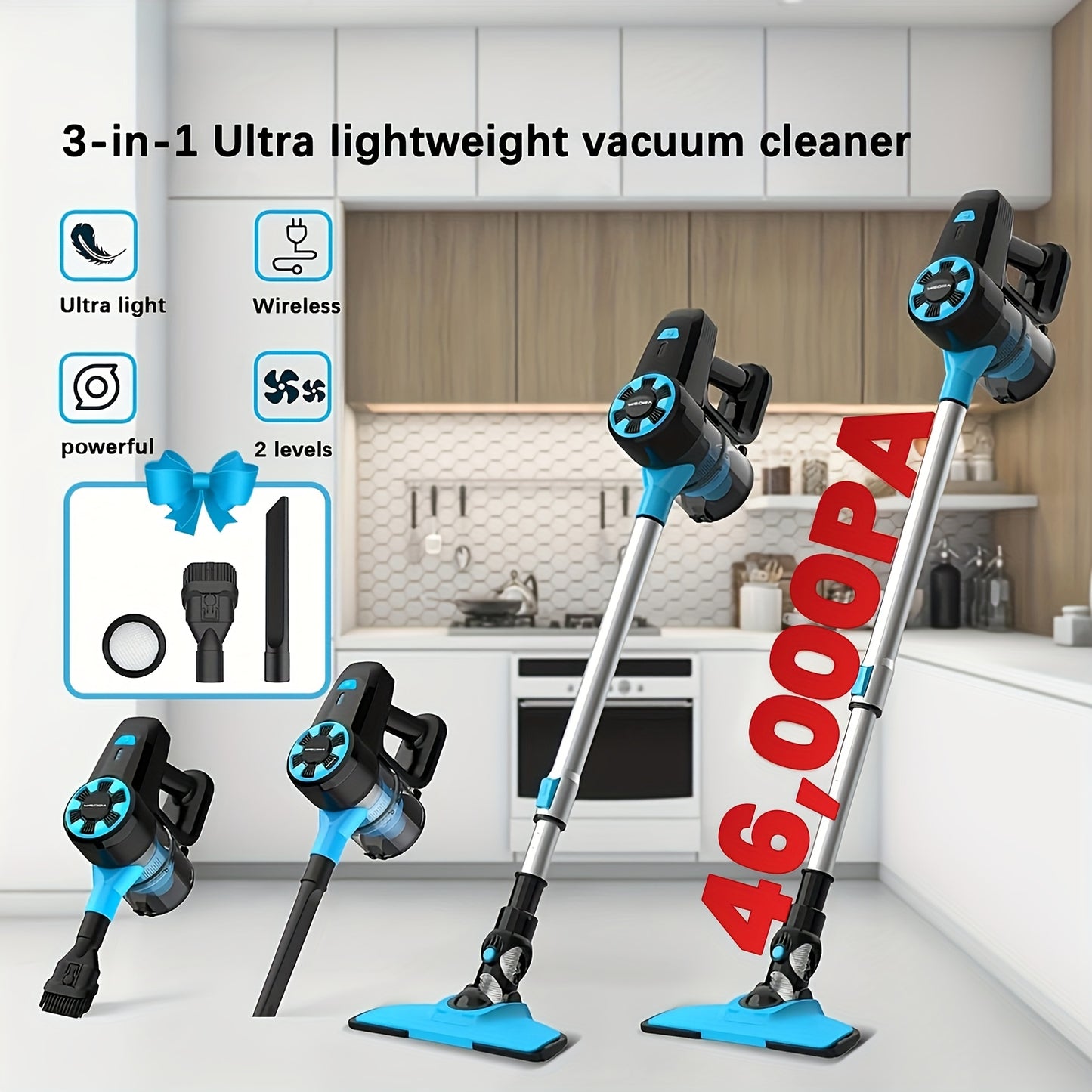 INSE Cordless Vacuum Cleaner, 6-in-1 Lightweight Stick Vacuum, Powerful Rechargeable Vacuum Cleaner, Perfect for Hardwood Floor Carpet Pet Hair Home, Vacuum Cleaner for Home Heavy Duty, Cordless Vacuum Cleaner High Suction, V