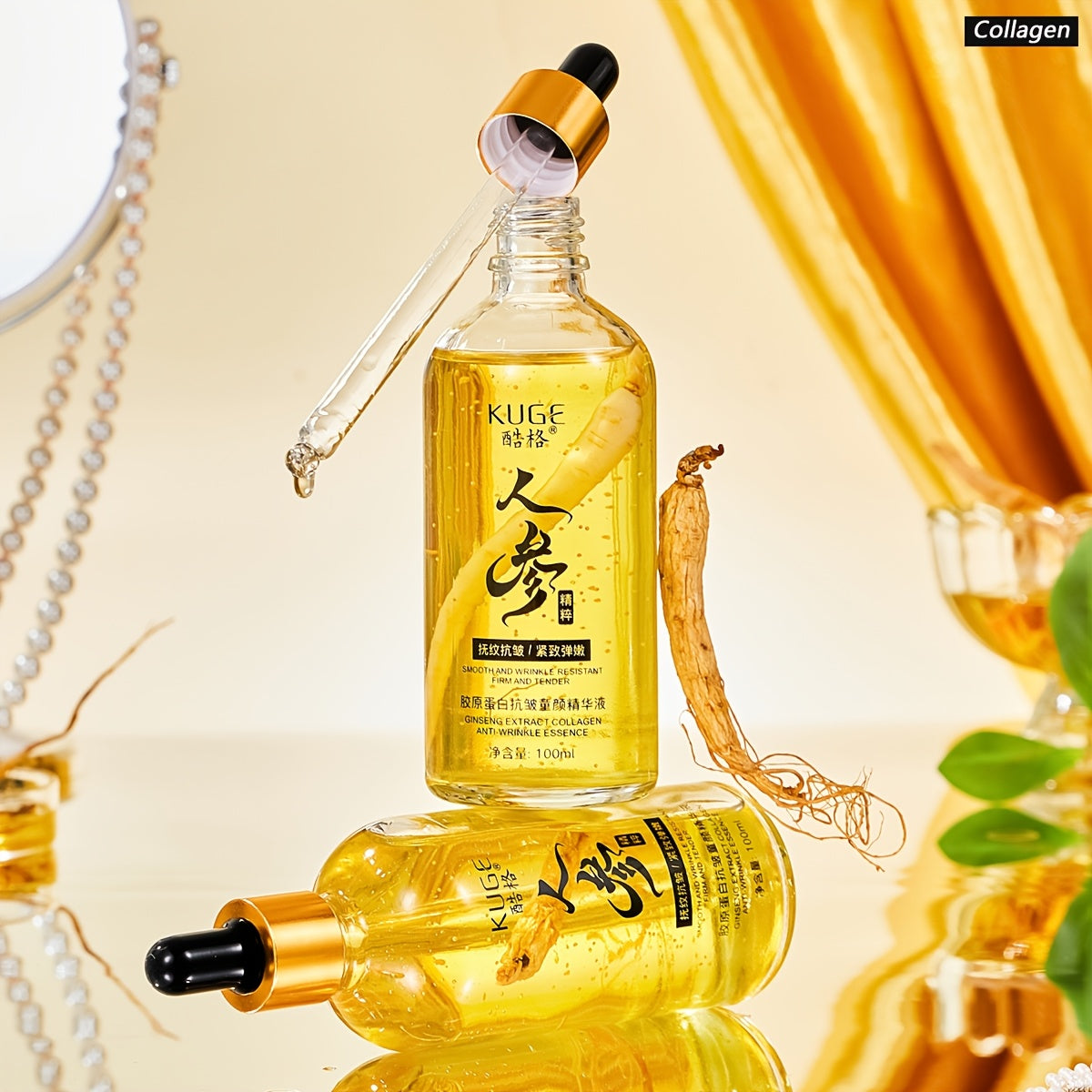 Ginseng Collagen Serum - Anti-Wrinkle Firming Moisturizer for All Skin Types, Deep Hydration, Even Skin Tone, Anti-Aging Skincare, Make Skin Younger-Looking, Face Use, 100ml/3.38fl.oz, Moisturizing Serum | Hydrating Formula,