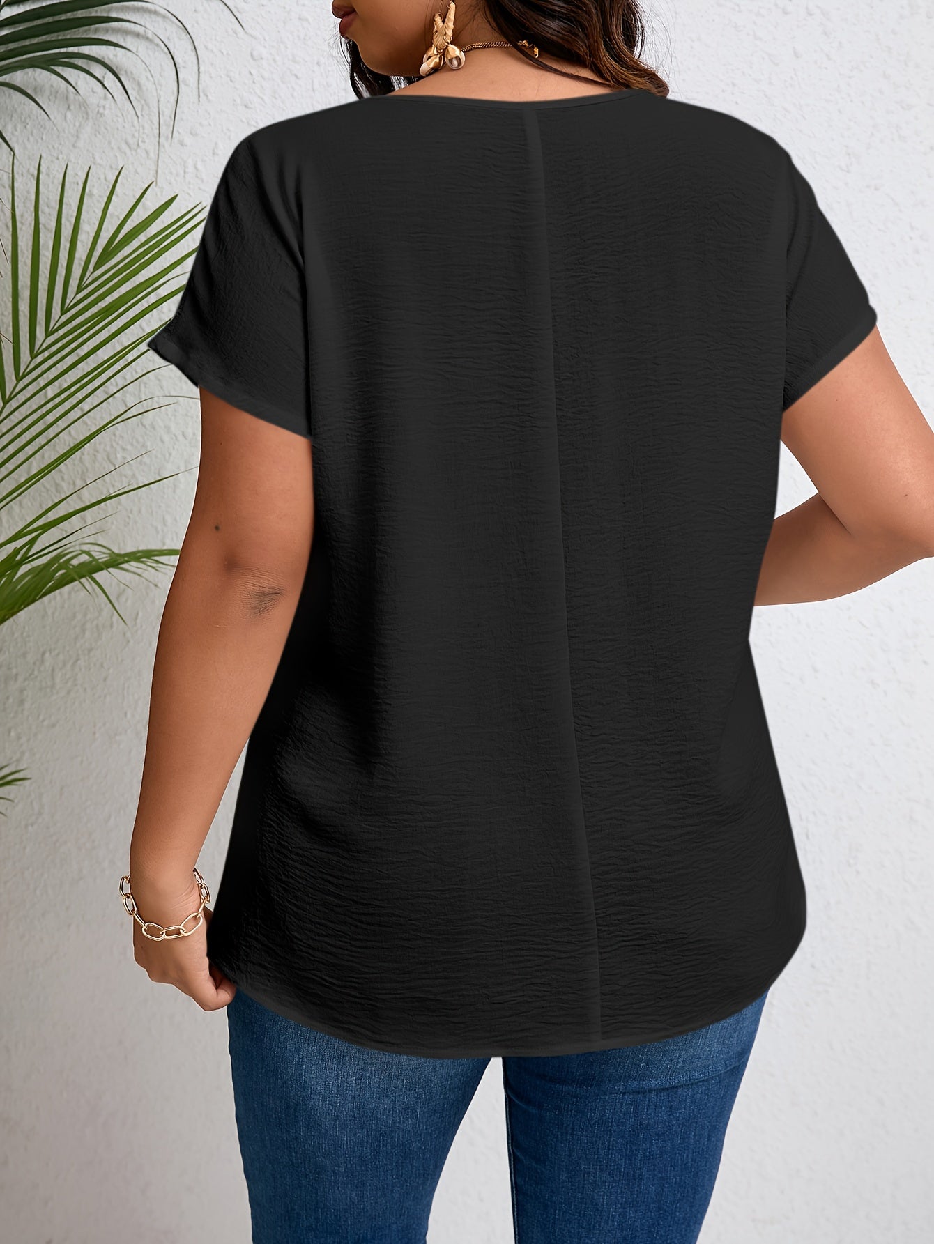 Women'S Plus Size Casual Top - Elegant Maroon Blouse with Contrast Lace Detail, Non-Stretch Fabric, Perfect for Spring/Summer/Fall, Plus Size Blouses