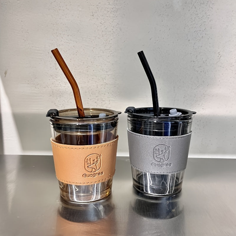 Chic Bamboo-Inspired Glass Coffee Mug with Straw - Large Capacity, Minimalist Design for Coffee & Milk Tea