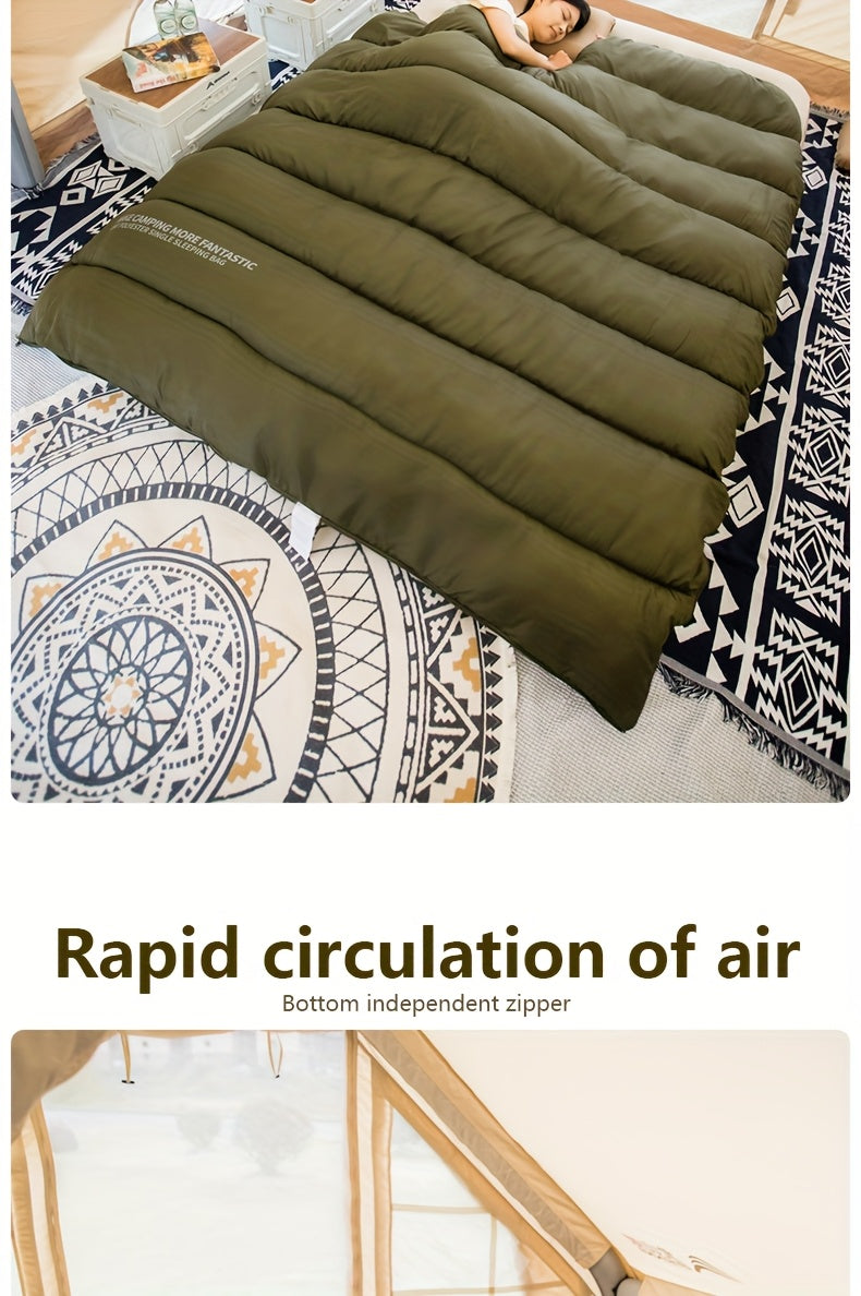 1-Person BISINNA Envelope-Style Sleeping Bag with Full-Zip Closure - Heavy-Duty Synthetic, Olive Green/Beige/Grey/White - Winter Warmth for Camping, Hiking & Backpacking - Portable Half-Zip Design Sleeping Pad Compatible Bag,
