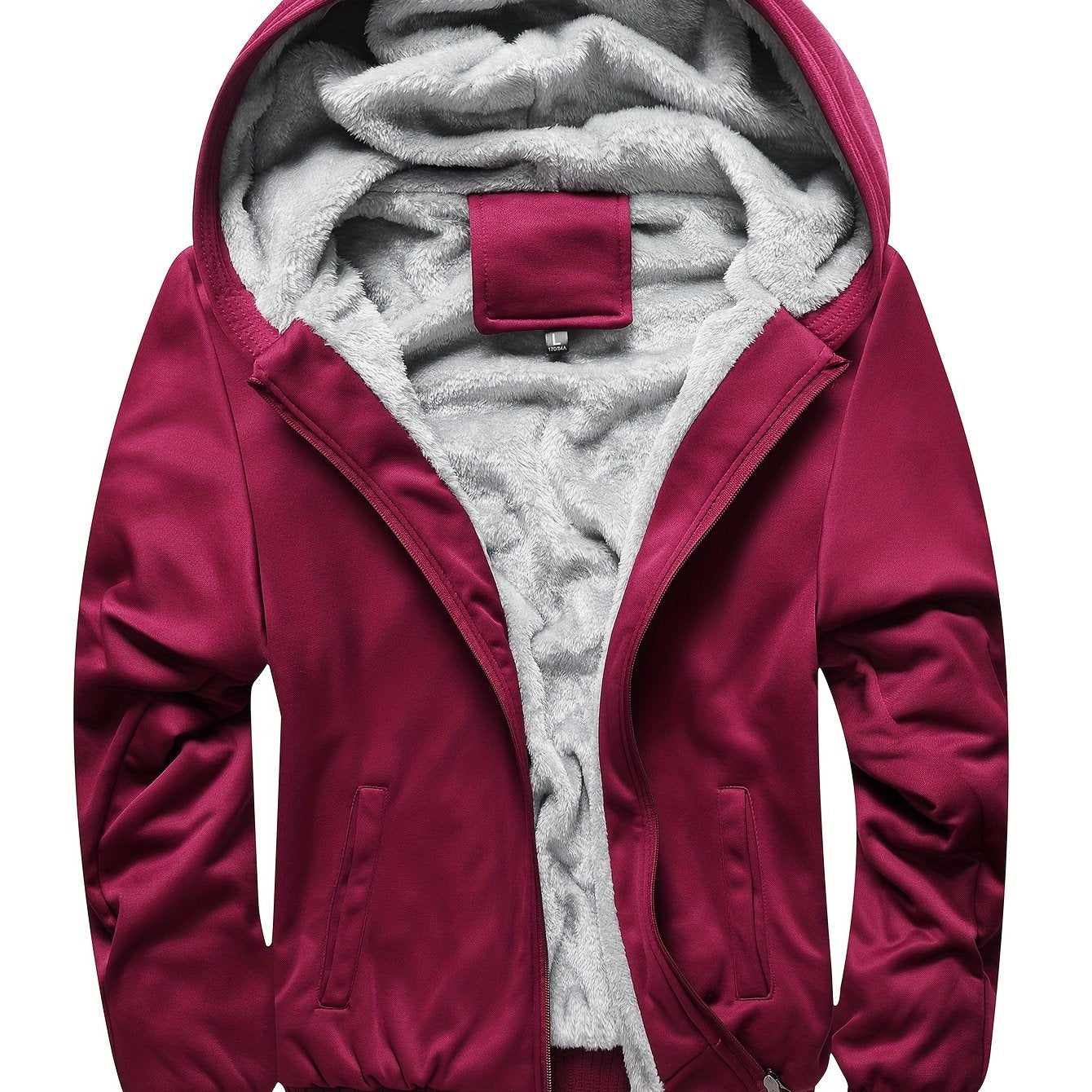 Men's Warm Fleece Hooded Jacket Coat, Warm Thick Zip Up Hoodie For Fall Winter