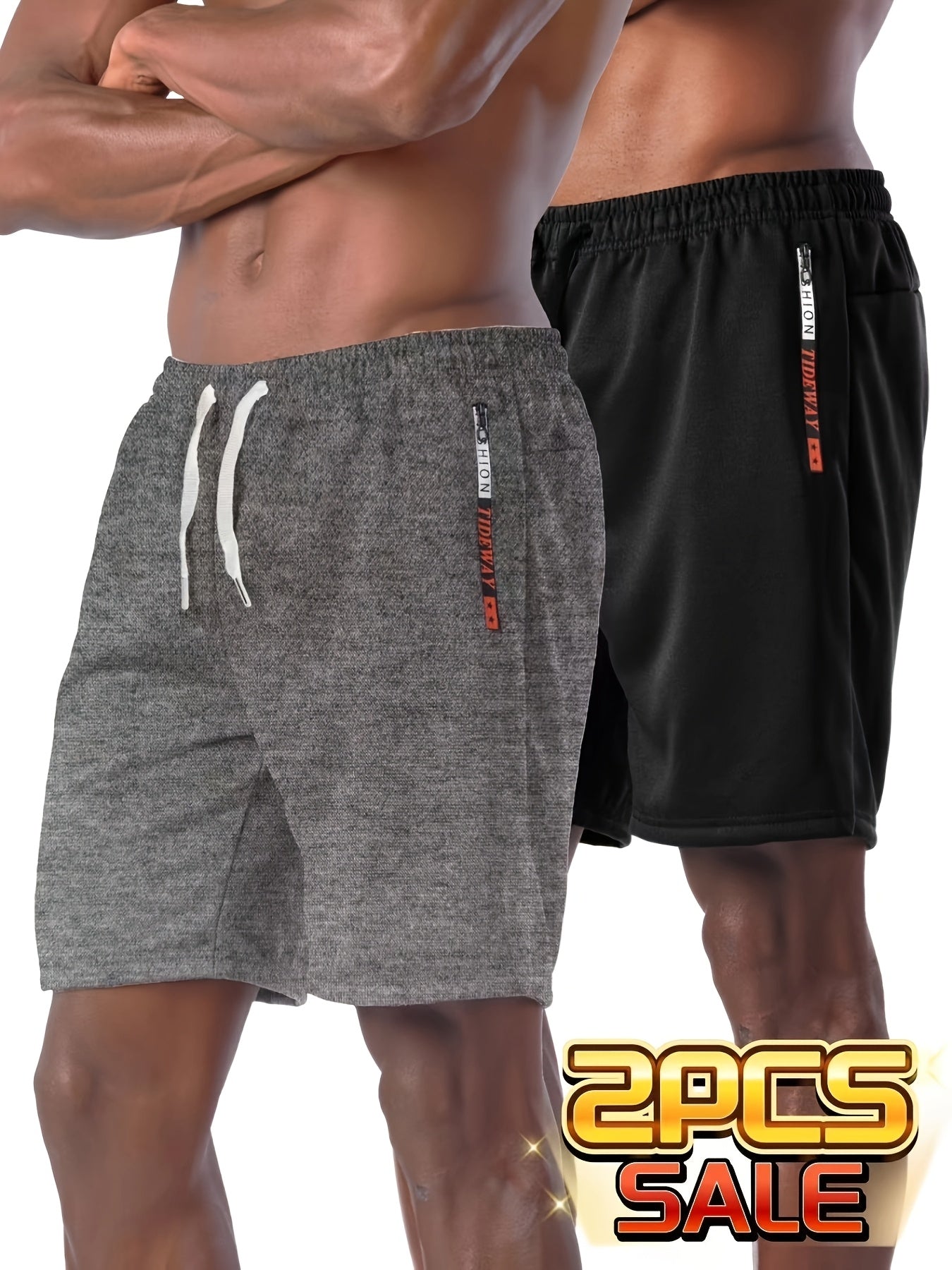 2pcs Men's Casual Outdoor Shorts - Summer Men's Casual Shorts with Zipper Pockets, Minimalist Multi-Pocket Design for Daily Wear, Running, Fitness & Travel, 100% Polyester Knit Fabric, Drawstring Waistband, Machine Washable,