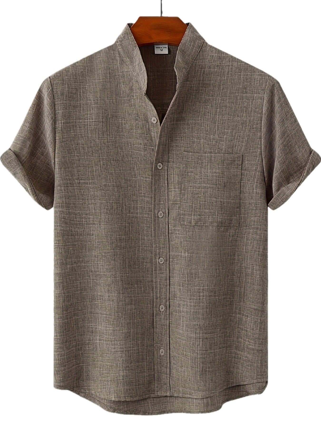 Solid Color Men's Short Sleeve Stand Collar Shirt, Men's Casual Button Up Shirt For Summer Outdoor