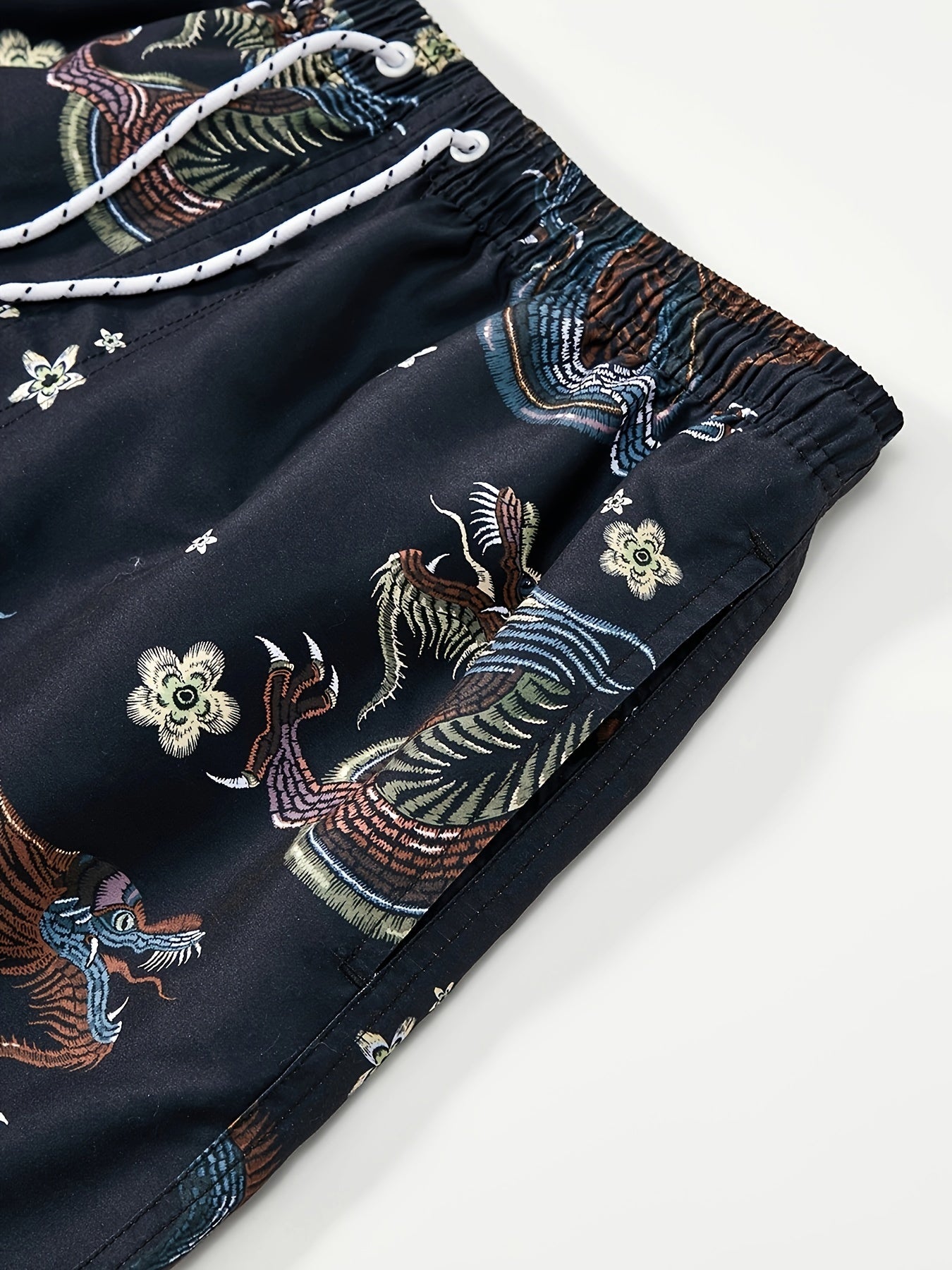 Men's Quick Dry Hawaiian Board Shorts With Pockets, Casual Coconut Tree Graphic Drawstring Swim Trunks For Summer Vacation Beach Pool Outdoor