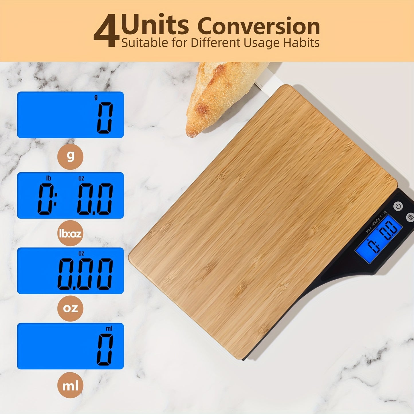 1pc, Kitchen Scale, Food Scale, Digital Food Scale, Portable High Accuracy Bamboo Panel Kitchen Electric Scale For Cooking Baking Weighing Food, Scales For Kitchen, Baking Scale, Kitchen Accessaries, Baking Tools Kitchen Acce