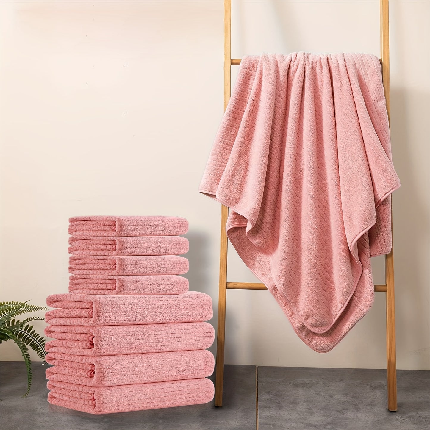 8pcs Solid Color Towels Set, Bath Towels 71.12cm*139.7cm & Hand Towels 35.56cm*76.2cm, Super Soft Breathable Bathroom Towels, Highly Absorbent Shower Towel, For Beach Spa Gym Hotel, Bathroom Supplies