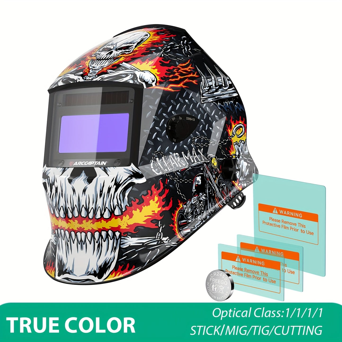 ARCCAPTAIN Auto-Darkening Welding Helmet with -Free Large View Welding Hood Mask, True Color Vision & Shade 1-4 Adjustment, CE, Compatible with Welding Machines (Professional Welder's Mask)