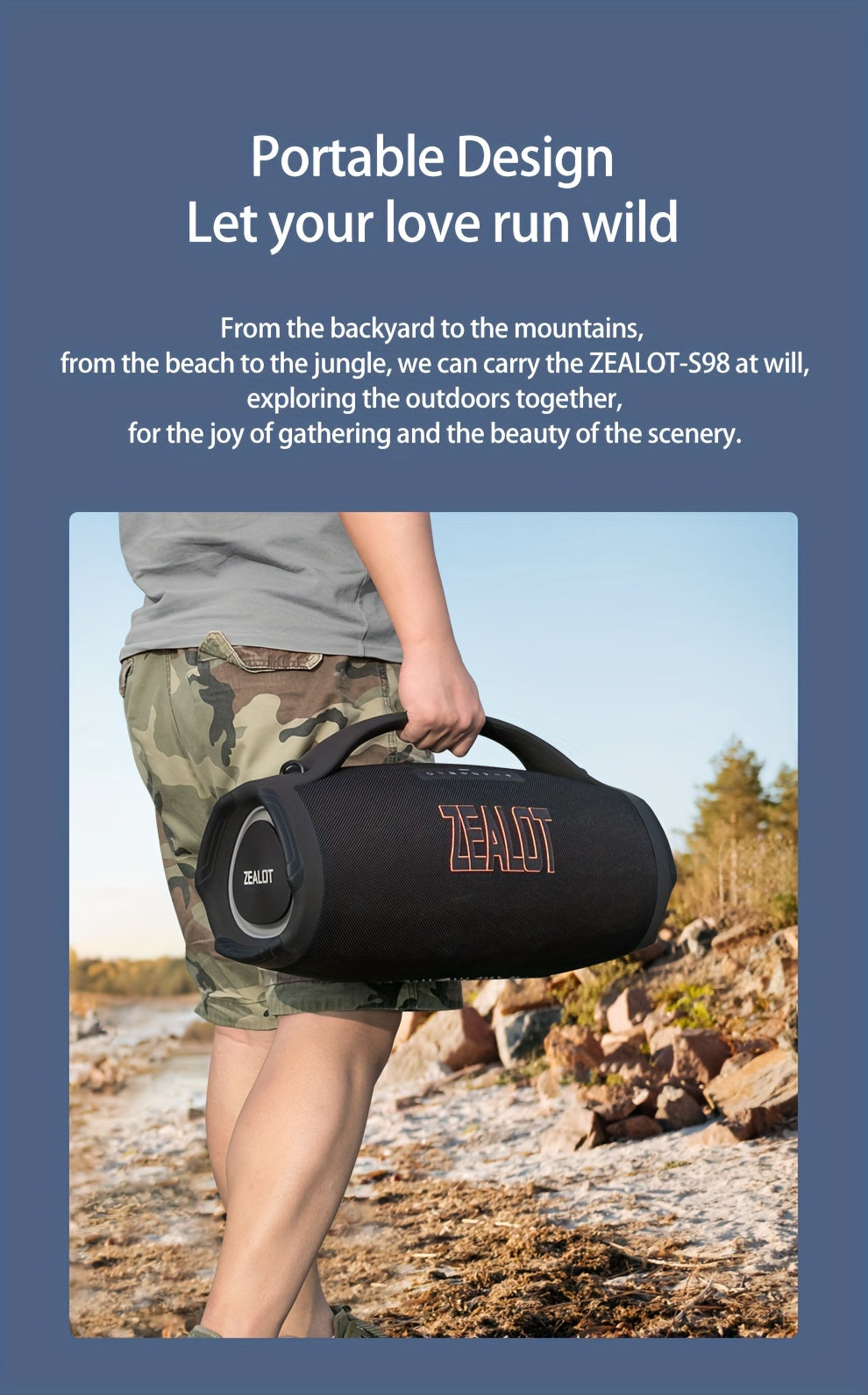 Zealot S98 Portable Wireless Speaker - 160W High-Power, 60H Playtime, IPX5, Fast Charging, Dual Pairing, Shocking Subwoofer, 36000mAh Battery, DSP Technology, Black with Red Accents